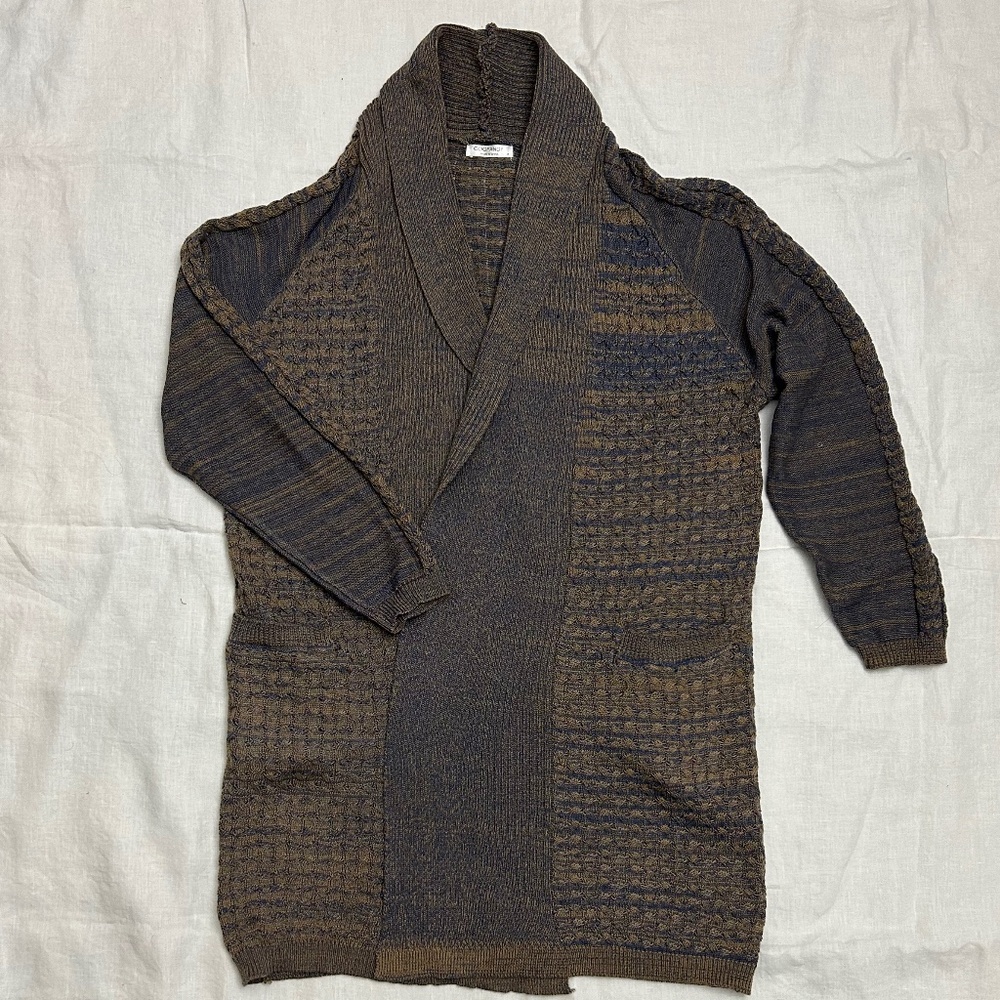 Blue and Gold Knit Open Cardigan